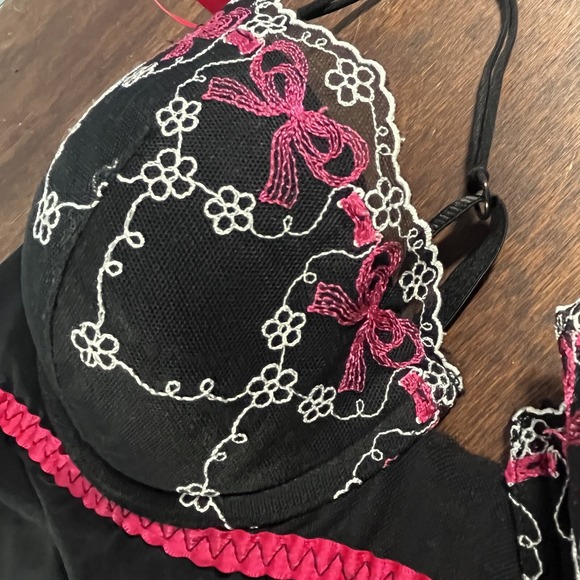 Sheer Black Babydoll Lingerie Large Ruffle‎ Whimsigoth Bows Embroidery Coquette - Picture 4 of 16